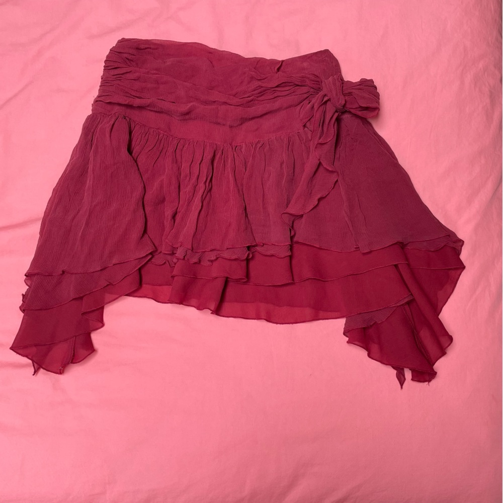 Bebe silk ruffle mini skirt with side tie detail